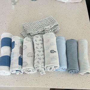 Bundle of baby boy swaddles! PLUS Car Seat Cover!